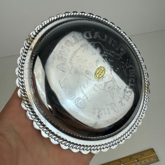 Vtg Small Round Silver Metal Philadelphia Zoo America's First Lion Etched Dish - Picture 11 of 15